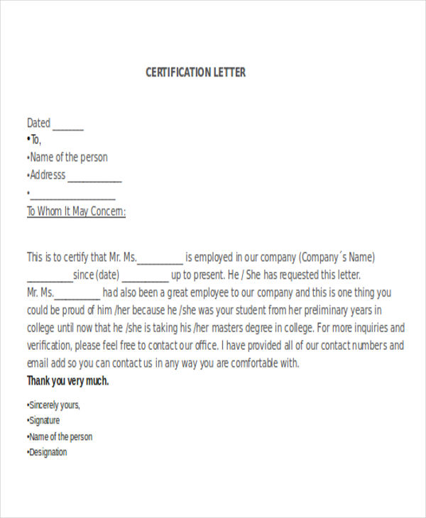 Certificate Letter Certificates Templates Free