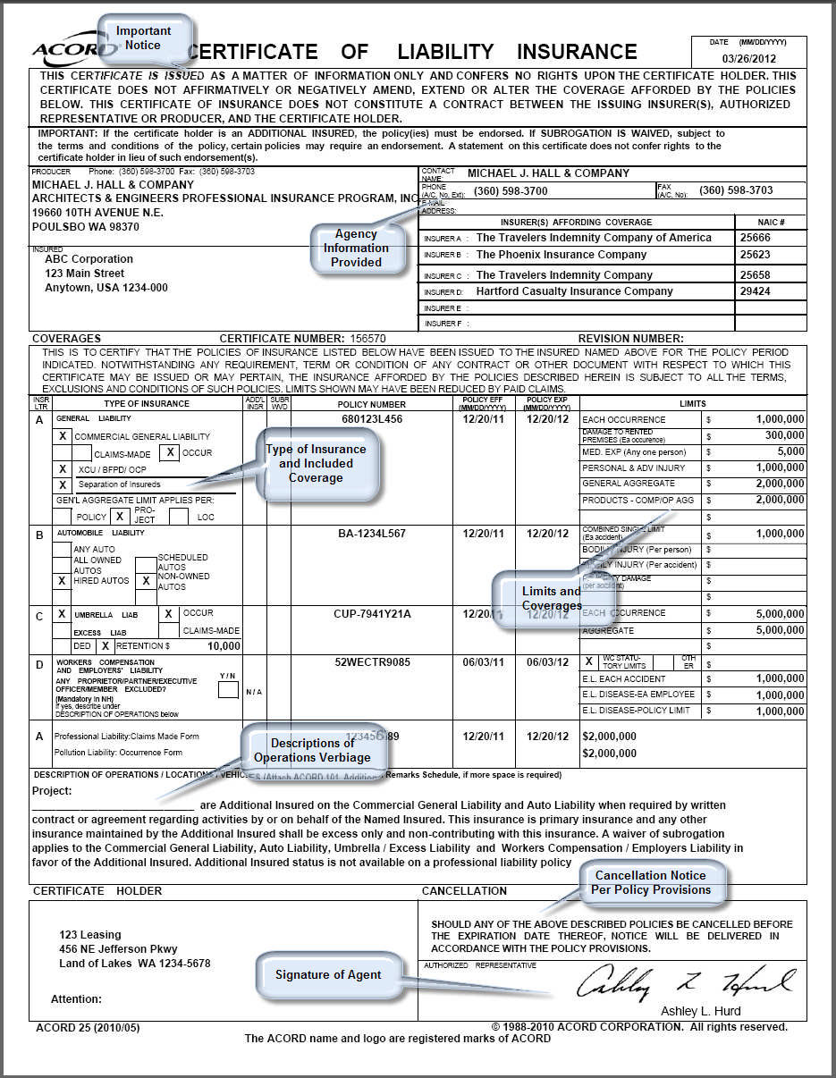 Certificate Of Insurance Certificates Templates Free