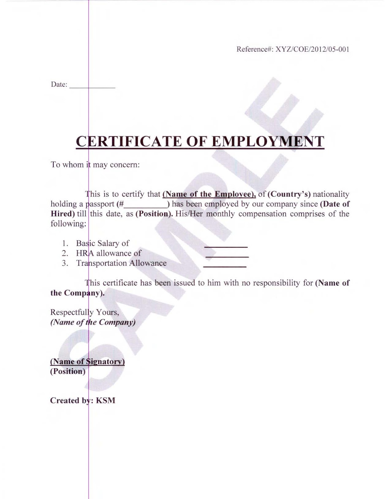 Certificate Of Employment Sample Certificates Templates Free